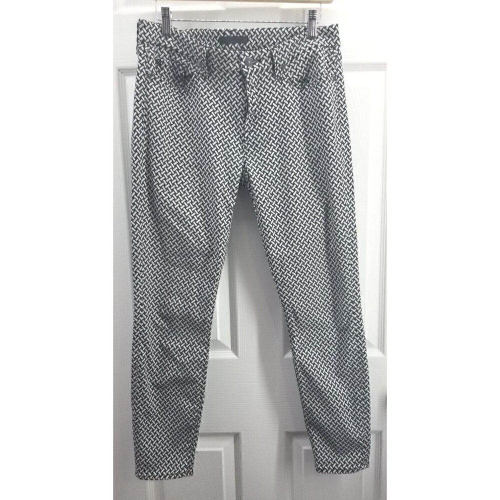 7 For All Mankind Black White Grid Pattern Ankle Skinny Size 30